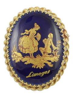   Porcelain 18th Century Courting Scene 14K Gold Brooch Pin  
