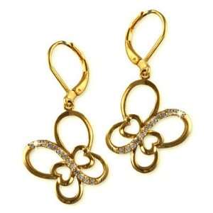  THE LOOK OF REAL BUTTERFLY & CZ LEVERBACK EARRINGS 