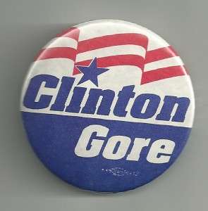 Clinton for Pres. & Gore V.P 1992 Celluloid Pin Back Campaign Button 2 