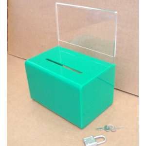  Green Donation Box w/ Sign Holder and Lock Office 
