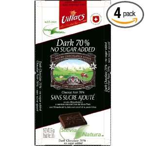 Villars Dark Chocolate with Stevia, No Sugar Added, 3.5 Ounce (Pack of 