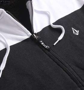 Volcom Getta Sherpa Black/White Striped Zip Hoodie Sweatshirt Jacket 
