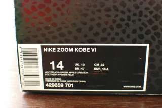 Kobe VI Grinch Size 14 Jordan IV V VI XI  