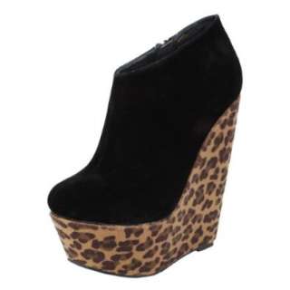    Disko Haircalf Leopard Wedge Ankle Booties BLACK LEOPARD Shoes