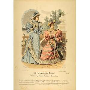  1894 Victorian Lady Summer Dress Parasol Hat Lithograph 