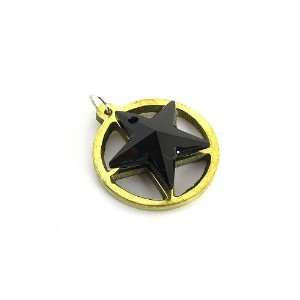   Jet Black Swarovski Star on Brass Plated Metal Cast Pentagram Jewelry