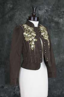   brown vintage vtg mod floral victorian military jacket blazer S M L