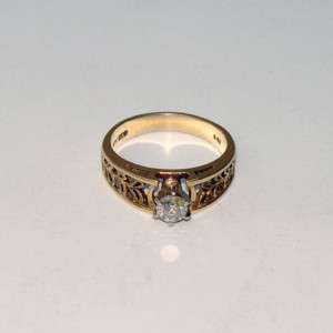 14K YELLOW GOLD FILIGREE Vintage DIAMOND RING Size 6.5  