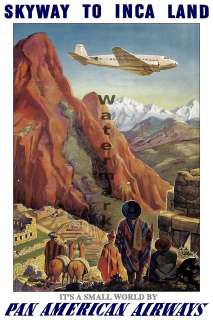 Vintage Travel Poster Pan Am Skyway to Inca Land 24x36  