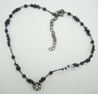 Vint Style Crystal RS Black Glass Bead Flower Necklace  