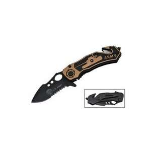  Spring Action Tiger Made Tactical Knife U.S Army Tan THIS 