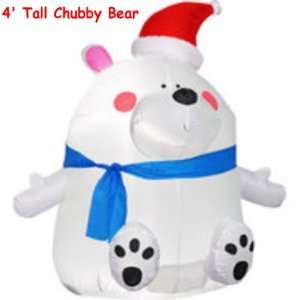  Airblown Inflatable Chubby Bear Christmas Decor, 4 Tall 