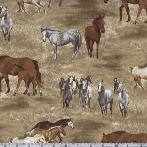  45 Wide Way Out West Mustangs Wheat Fabric By The Yard 