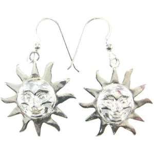 Smiling Sun Sterling Silver Earrings on wires