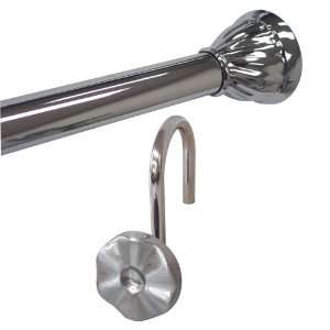  Chrome Shower Tension Rod and Hook Set