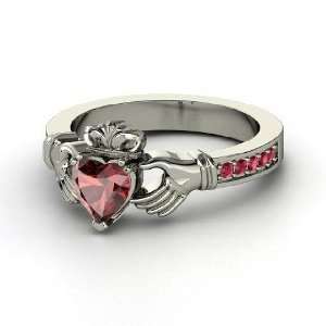  Claddagh Ring, Heart Red Garnet Sterling Silver Ring with 