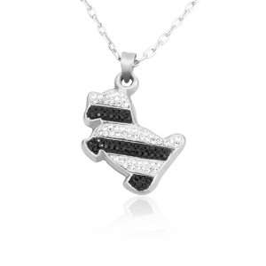 Black and White Crystal Dog Pewter Pendant 15 Chain Necklace with 2 