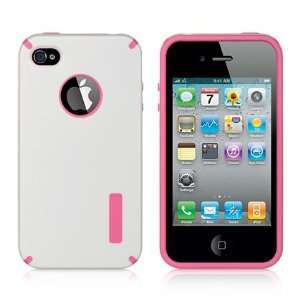 VMG Apple iPhone 4/4S Hybrid Bumper Gel Skin Case Cover   White & Pink 
