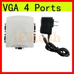 Port VGA Video Display Splitter Box 1 PC to 4 Monitor  