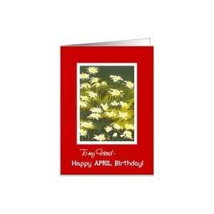 April Birthday Day Card for a Friend, White Daisies Card