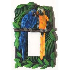   Gold Parrots Single Switchplate Cover  Painted Metal