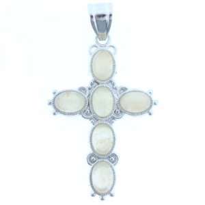 Pendants   Yellow Serpentine Oval Inlay Cross On Silver Plated Base 