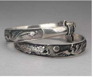 Rare Tibet silver carved DRAGON mens bracelet bangle  