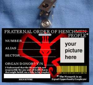 Venture Brothers Bros ID Card Monarch Henchmen PVC prop  