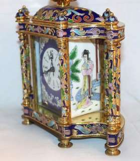 Antique Chinese Brass & Cloisonne / Enamel Mantle Windup Clock ~ Runs 