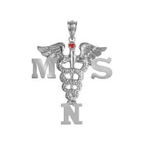   Masters of Science in Nursing MSN Pendant in Silver with Ruby Jewelry