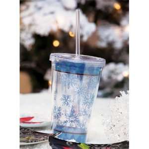  Reusable Acrylic Insulated Snow Flurries Cup With Lid And Straw 