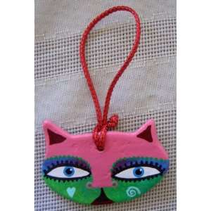   Painted Kitty Face Paper Clay Ornament by Hallie Engel