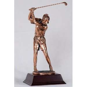  15 inch Large Copper Female Golfer With Club Teeing Off 