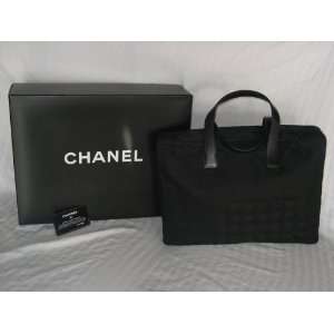    CHANEL black logo fabric briefcase/laptop case