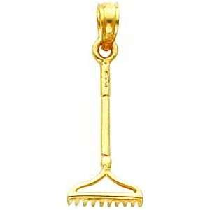  14K Gold 3D Landscape Rake Charm Jewelry