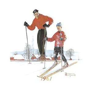   Print   Ski Skills   Artist Norman Rockwell  Poster Size 16 X 16