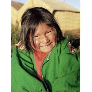 Head and Shoulders Portrait of a Uros Indian Girl on Floating Reed 