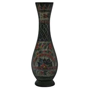 EXP Handmade Tall Urn Shaped Lacquer Vase With Intricate Hand etched 