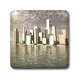   urban city scene on the ocean   Light Switch Covers   double toggle