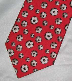 Utopia Mens RED 100% Repp Silk Tie Soccer Balls NEW  
