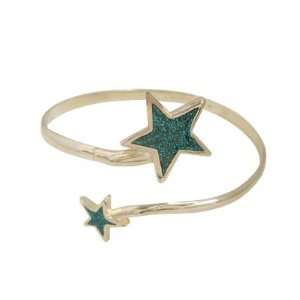  Silver Plated Star Armband with Green Glitter   AB065 G Jewelry