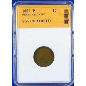  1882 P Indian Head Cent Certified Authentic by SGS 