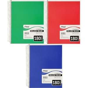  5 Pack MEAD PRODUCTS SPIRAL 5 SUBJECT NOTEBOOK CR 180 CT 