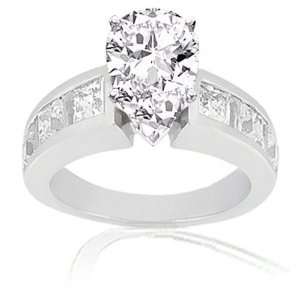75 Ct Pear Shaped Diamond Cathedral Engagement Ring Channel Set 14K 
