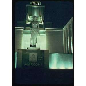 com Photo Worlds Fair. Italian Pavilion at night, detail of Marconi 