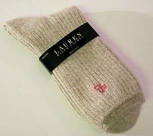 Ralph Lauren Ladies Socks Angora Wool Blend Light Heathered Beige 