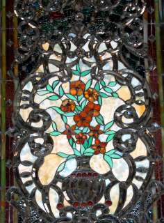 Beautiful Pair of 19th C. Stained Glass Poppy Windows  