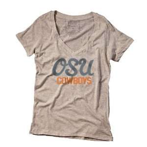 Oklahoma State University Ladies Tan V Neck Tee  Sports 