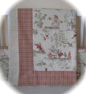 ANTIQUE RED OVER THE MOON TOILE BABY CRIB BEDDING SET  