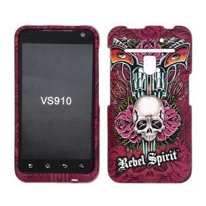 LG VS910 VS 910 Revolution Red with Guns and Roses Skull Design Rubber 